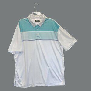 Ben Hogan Performance Polo Men's 3-Button Striped Golf Shirt Sz XXL White Blue